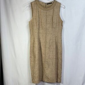 🦬Elie Tahari Tan silk cotton blend blend Sleeveless Sheath Dress